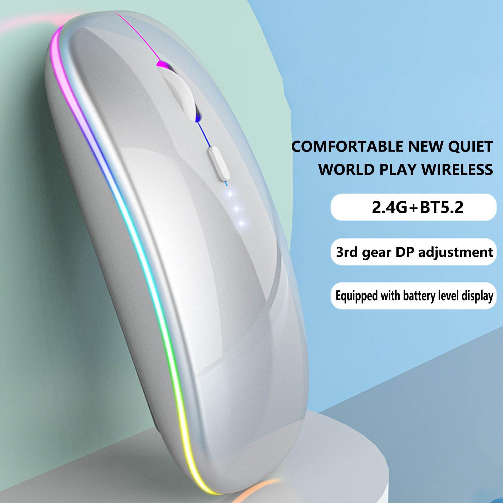 ZHJH Dual-mode gaming mouse with battery display Bluetooth wireless mouse Rechargeable silent luminous mouse suitable for tablets and computers