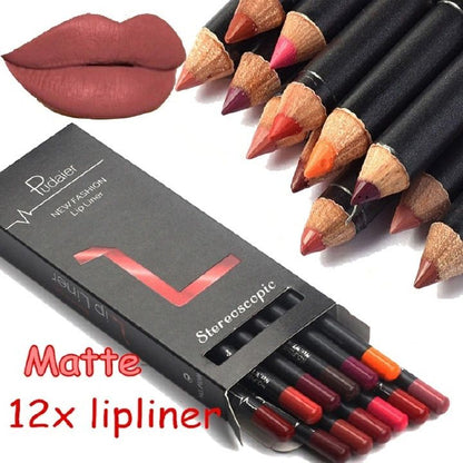 12 Colors Lip Liner Pencil Nude Matte Lipliner Moisturizing Waterproof Long Lasting Lipstick Liner
