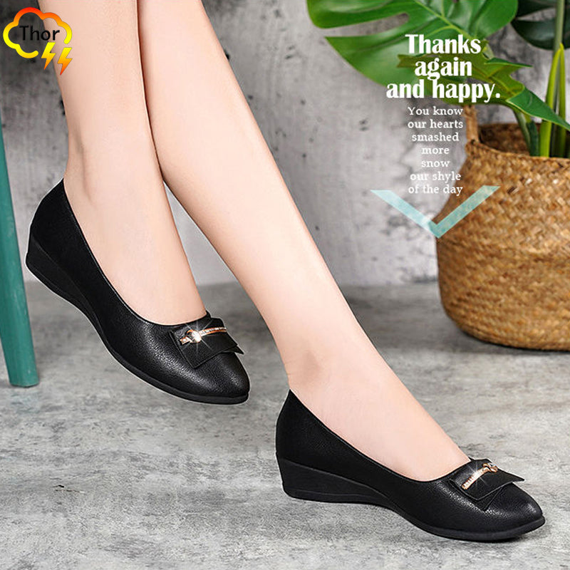 Ladies’ office single soft shoes women‘s artificial PU leather shoes wedge shoes slope heel shoes work shoes Court Shoes girls work shoes black shoes