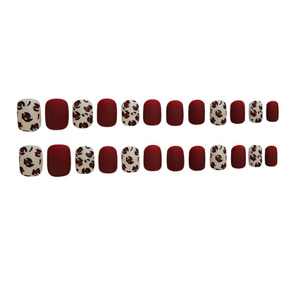 Fake nail Dark red Rose leopard frosted nail Patch Nail Patch Nail Patch Wearable nail removable nail patch product can be reused