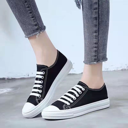 ASSKLO Flats shoes flat heel low top solid color black women's canvas small white shoes versatile version Black shoes