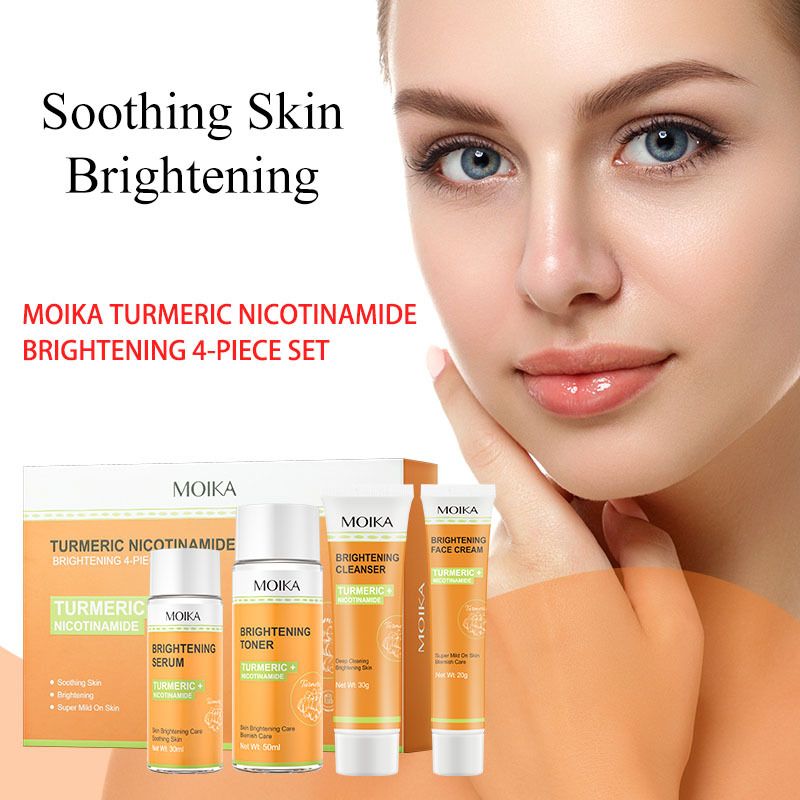 Turmeric Brightening 4-Step Skincare Set - Clarifying Cleanser, Hydrating Toner, Dark Spot Serum & Nourishing Cream | Reduces Dullness, Fades Acne Marks & Balances Oil for Glowing Skin