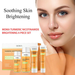 Turmeric Brightening 4-Step Skincare Set - Clarifying Cleanser, Hydrating Toner, Dark Spot Serum & Nourishing Cream | Reduces Dullness, Fades Acne Marks & Balances Oil for Glowing Skin
