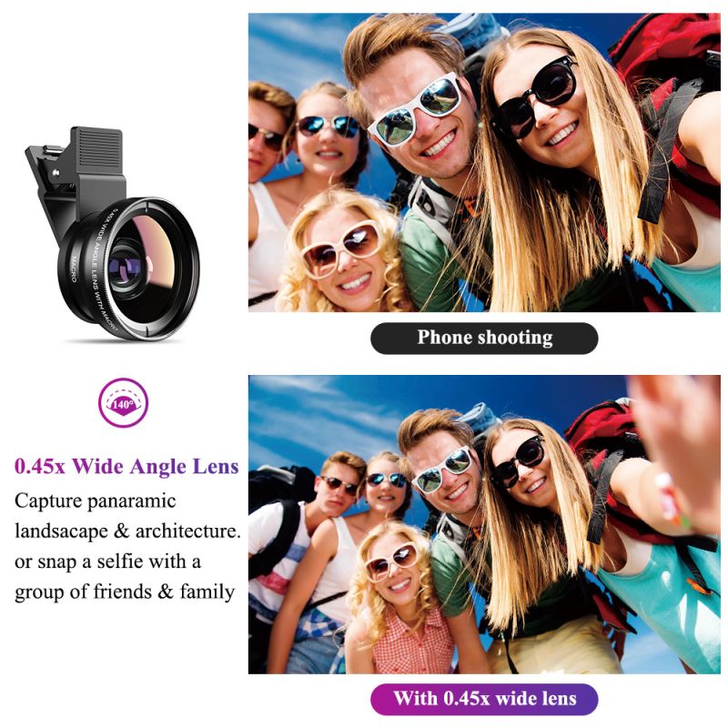 Wide-Angle Lens Distortionless 12.5x Macro 2-In-1 Selfie Phone External Lens