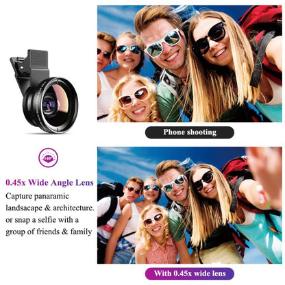 Wide-Angle Lens Distortionless 12.5x Macro 2-In-1 Selfie Phone External Lens
