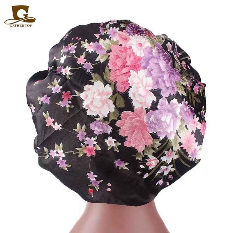 Satin Sleeping Bonnet Headscarf Hat Headwraps Women Curly Springy Hair Wrap Silk Shower Cap Head Scarf Headwear Night Sleep Hat Adjust Head Cover Styling Accessories Soft Elastic Band Wide-Brimmed