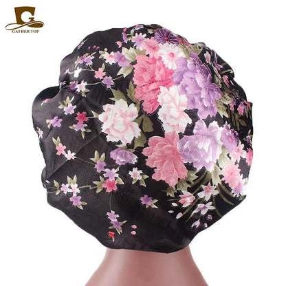 Satin Sleeping Bonnet Headscarf Hat Headwraps Women Curly Springy Hair Wrap Silk Shower Cap Head Scarf Headwear Night Sleep Hat Adjust Head Cover Styling Accessories Soft Elastic Band Wide-Brimmed