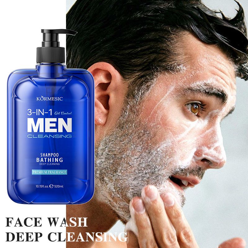 520ml Men's 3-in-1 Shower Gel, Shampoo & Face Wash | Multi-Purpose Body Wash with Micron-Level Foam to Eliminate Stickiness & Sweat Odor for Soft, Smooth Skin Oil control