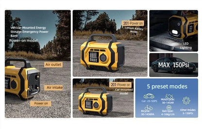 8000mAh Smart Car Jump Starter & High-Pressure Tire Inflator, 3-in-1 Jump Start + Inflation + Power Bank, Wireless Inflation Supported