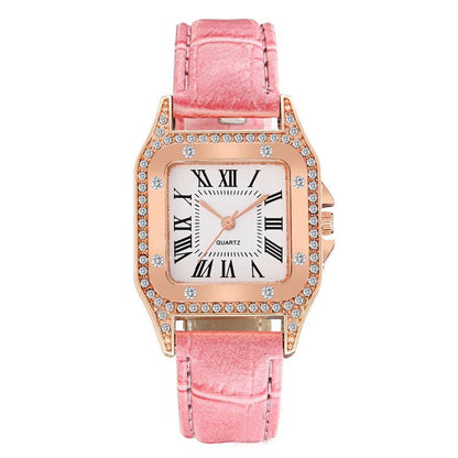 Women Diamond Watch Starry Square Dial Bracelet Watches Set Ladies Leather Band Quartz Wristwatch Female Clock Jewelry Gifts With Rhinestone Valentines Gift Couple Watches