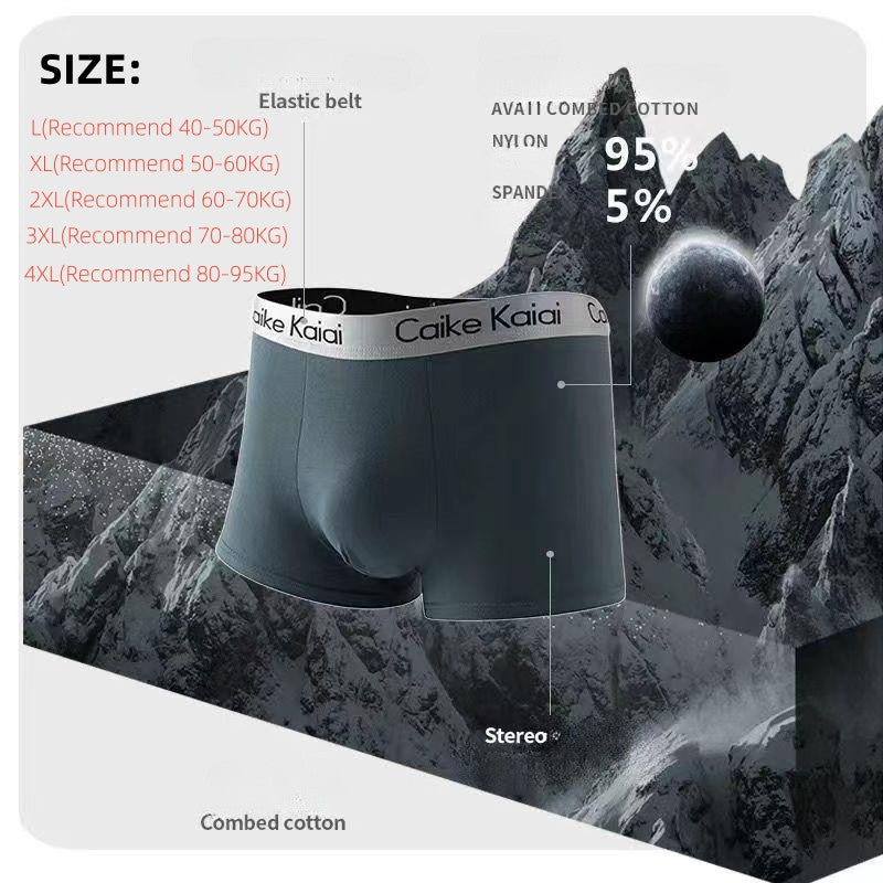 Caike Kaidi 4-piece gift box Men's underwear Men's Clothes Underwear Men's Boxer Briefs Cotton underwear Trend Antibacterial Breathable and Youth shorts Underwear