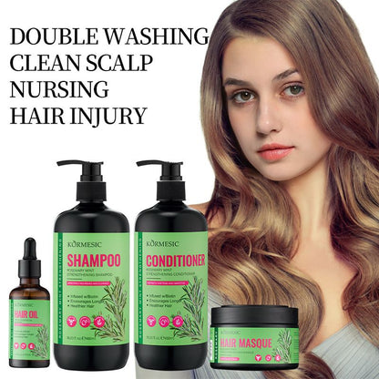 4PCS KORMESIC Rosemary Mint & Biotin 4-Piece Hair Strengthening System - Shampoo, Conditioner, Scalp Oil & Mask Set Repairs Split Ends, Soothes Dry Scalp & Boosts Shine for Fragile/Damaged Hair