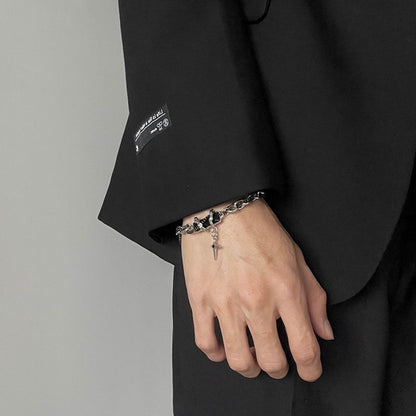 Star winding black diamond bracelet men's titanium steel design new versatile and non fading accessory bracelet