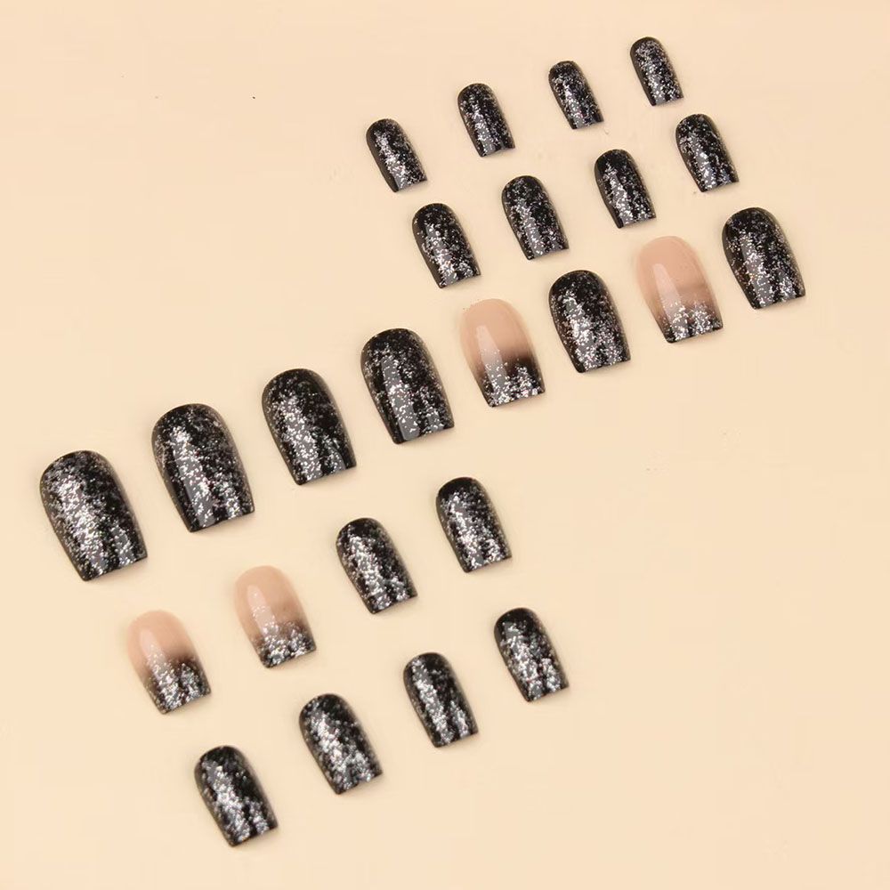 Hot selling nail art, bright pink and black gradient, European style nail art, spicy girl, fake nail (wearing nail art pieces, sparkling pink and black gradient European style nail art