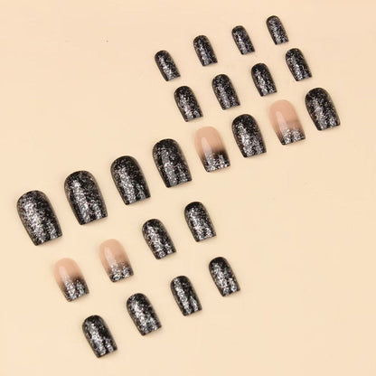 Hot selling nail art, bright pink and black gradient, European style nail art, spicy girl, fake nail (wearing nail art pieces, sparkling pink and black gradient European style nail art