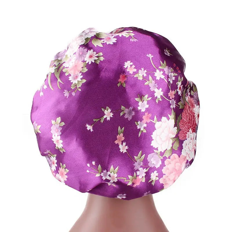 Satin Sleeping Bonnet Headscarf Hat Headwraps Women Curly Springy Hair Wrap Silk Shower Cap Head Scarf Headwear Night Sleep Hat Adjust Head Cover Styling Accessories Soft Elastic Band Wide-Brimmed