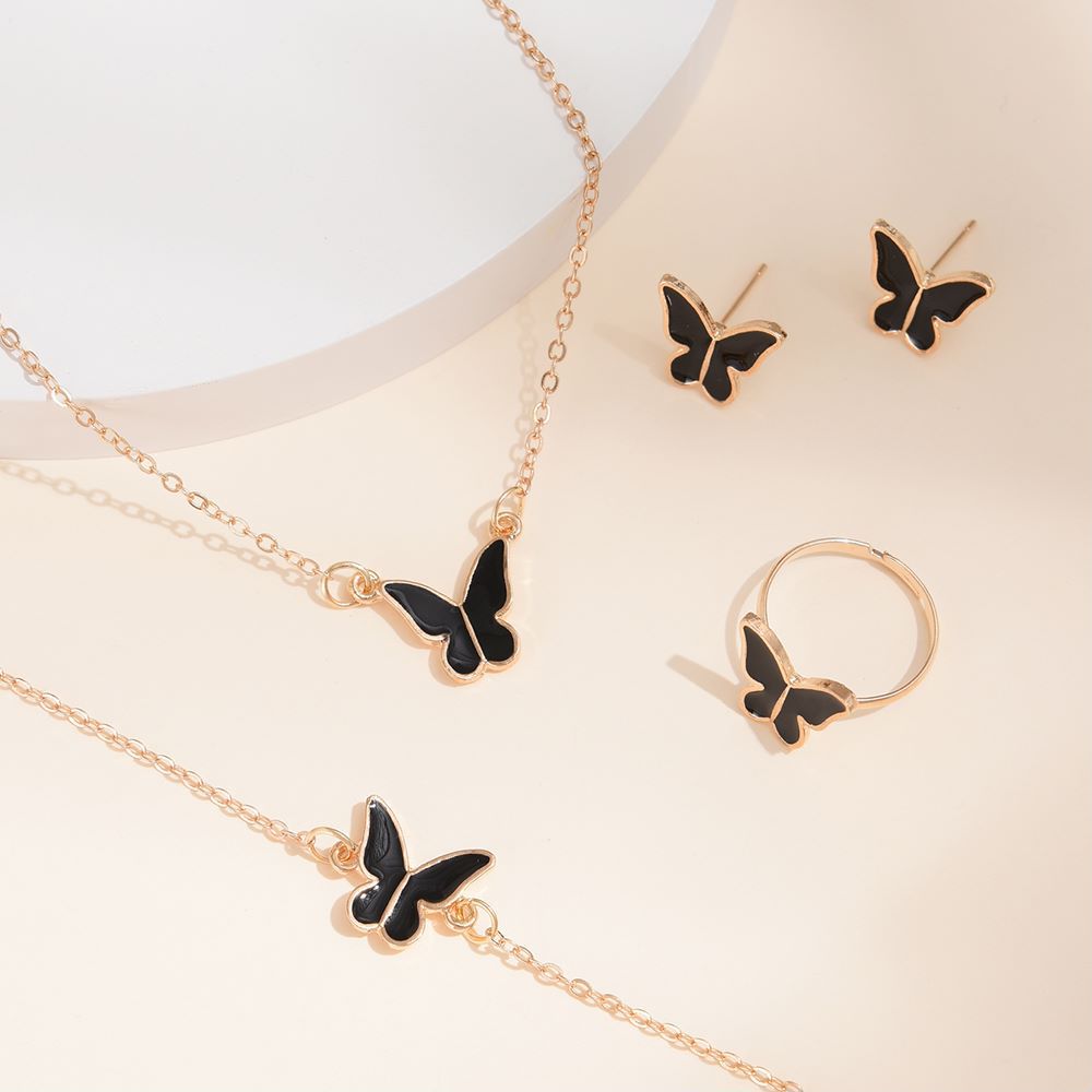 2024 Winter Fashion Commuter Leisure Style Jewelry Alloy Butterfly Four Piece Set Hot Selling Jewelry