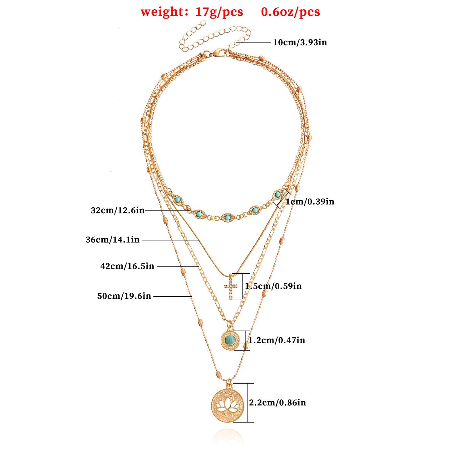 Multi level necklace European and American fashion ins multi-layer small hole chain hollow flower inlaid diamond cross pendant necklace for women