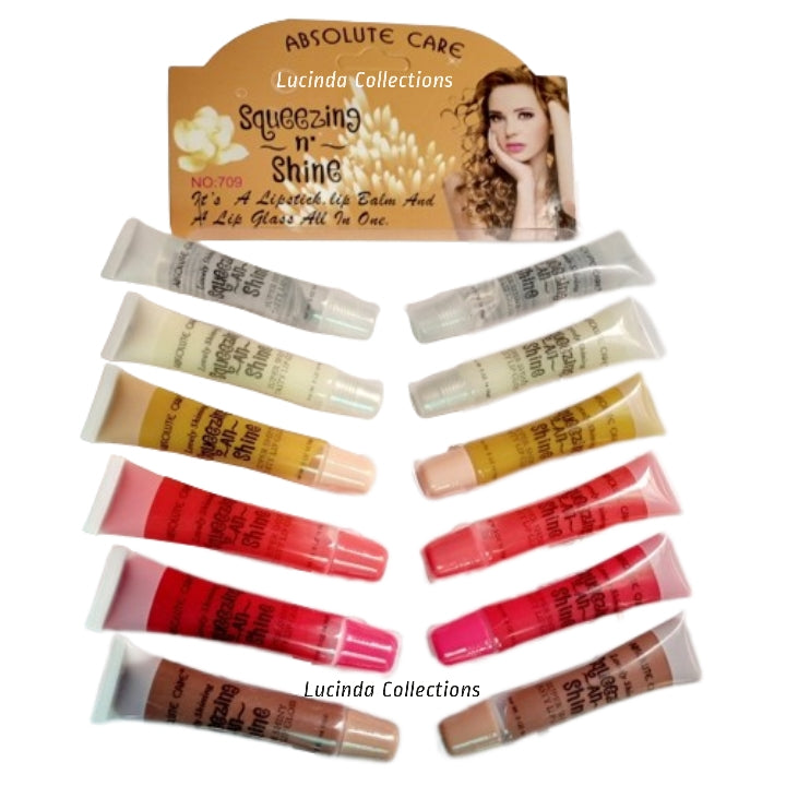 12Pcs Absolute Care or Miss Look Squeezing n Shine Lip Gloss Gel Balm