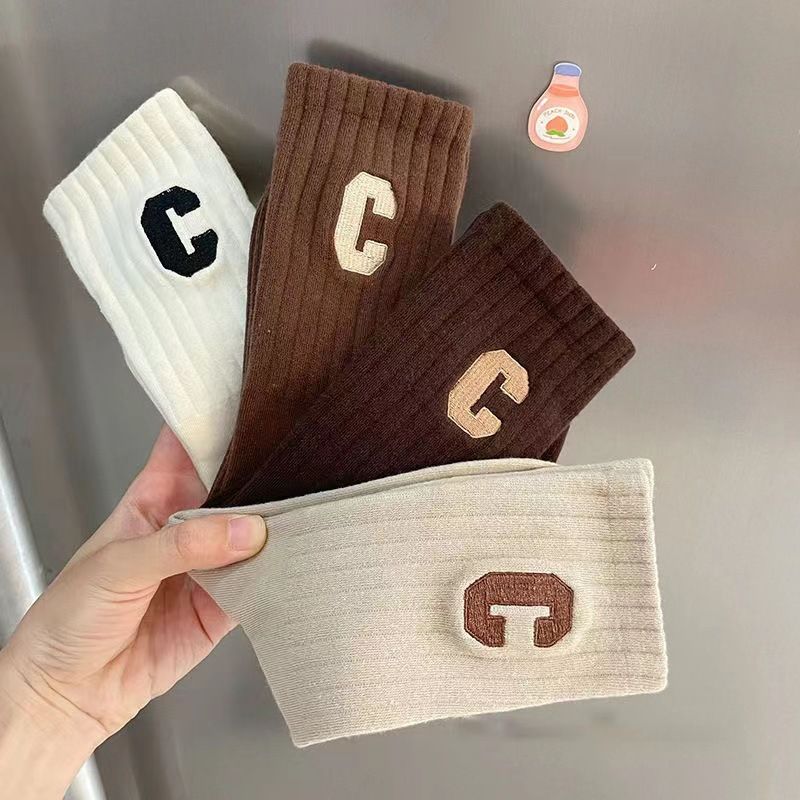 5 Pairs Of Socks Cotton Stockings Bling Ladies Trend All-fit Mid-tube Socks Autumn Winter Vertical Bar Letter Kinematic Growth Socks