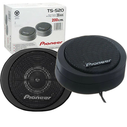 Pioneer TS-S20 200W High Power Car Tweeter Speaker System – 3/4'' Dome, Super Clear Sound, 20mm Mini Metal Dome Tweeters, Black, Universal Fit for Car Audio Upgrade, Crisp Treble, Durable Design