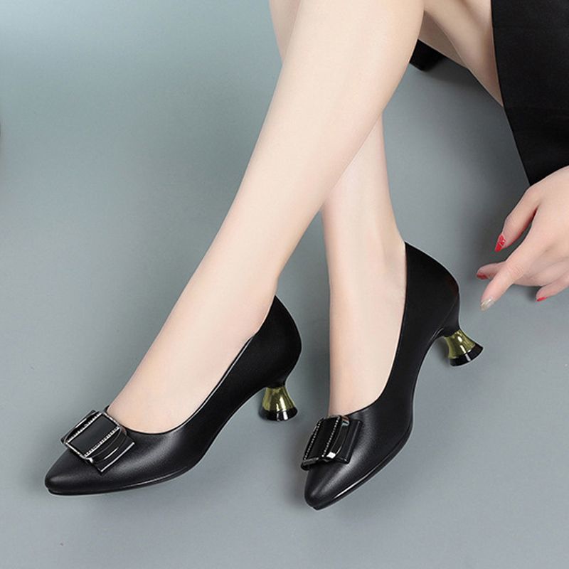 New arrivals women's fashion high heels Ladies PU artificial leather shoes business stiletto heels shoes Girls office work shoes Soft soled non-slip black shoes