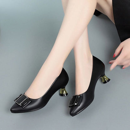 New arrivals women's fashion high heels Ladies PU artificial leather shoes business stiletto heels shoes Girls office work shoes Soft soled non-slip black shoes