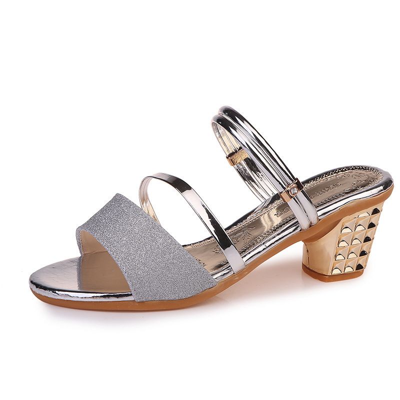 New Women's Shoes Summer Style Wedges Pumps High Heels Slip on Bling Fashion Gladiator Heels Shoes Ladies Open Shoes Sandals Silver