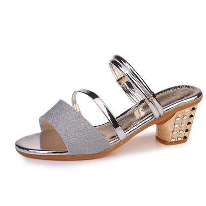 New Women's Shoes Summer Style Wedges Pumps High Heels Slip on Bling Fashion Gladiator Heels Shoes Ladies Open Shoes Sandals Silver