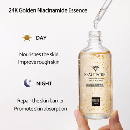 New 24K Gold Niacinamide Face Essence Oil Moisturizing Anti-aging&Wrinkle Hyaluronic Acid Serum Shrinks Pores Repairs Dry Loose Skin