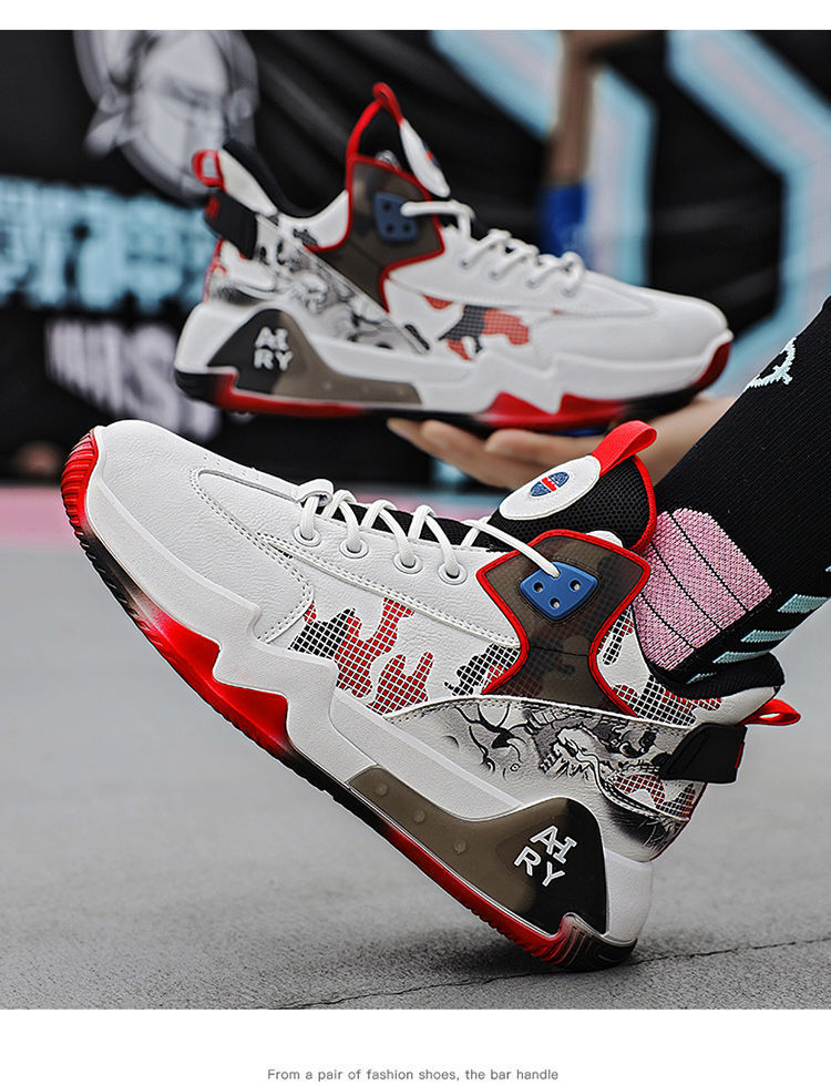 New Men's Basketball Shoes Rubber Low-top Lace-up Fashion Indoor Non-Slip Training Sports Running Shoes For Men White Black And Red Mixed Colors