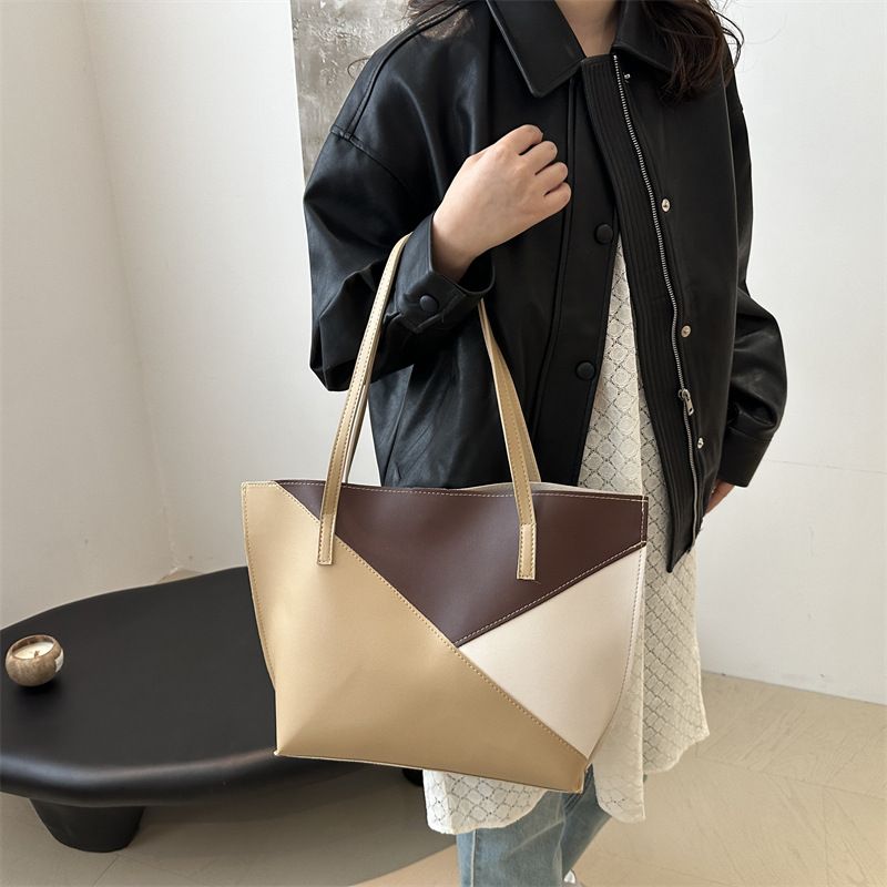 2 In 1 Ladies Handbags Pouch Bags Set Large Capacity Tote Bag Small Bag PU synthetic leather Color-Block Bag