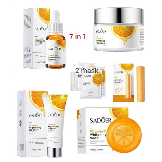 Pack of 7 Vitamin C Skin Care Set, Skincare Routine Set, Facial Skin Care Products, Skincare Gift Set with Serum, Soap, Cleanser,Cream,lip balmand...