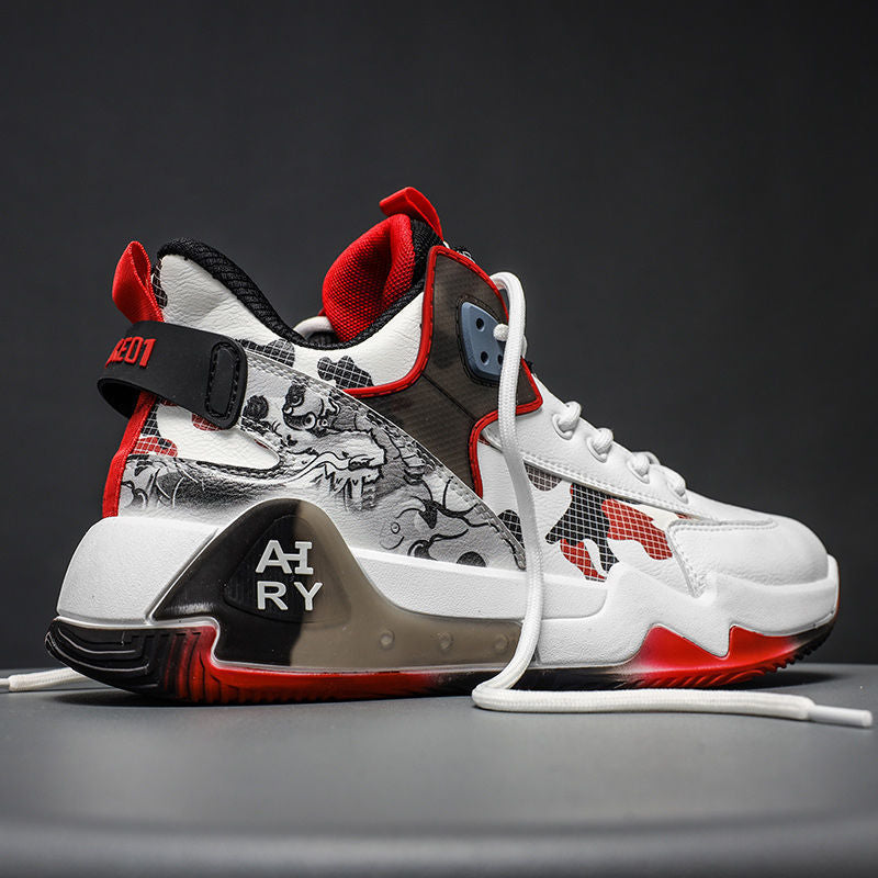 New Men's Basketball Shoes Rubber Low-top Lace-up Fashion Indoor Non-Slip Training Sports Running Shoes For Men White Black And Red Mixed Colors