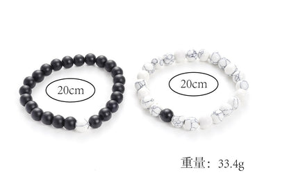 Set Bracelet Couples Distance Black White Natural Lava Stone Tiger Eye Beaded Yoga Bracelets for Men Women Elastic Rope Jewelry