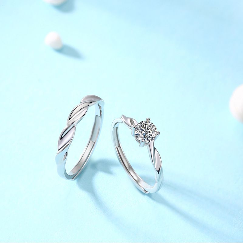 2 PCS Couple Rings Set Shining Galaxy Couple Rings Light Luxury Twisted Design Diamond Ring Valentine's Day 520 Gift Men And Women Jewelry Rings Adjustable 925 Silver Ring Anniversary Gift