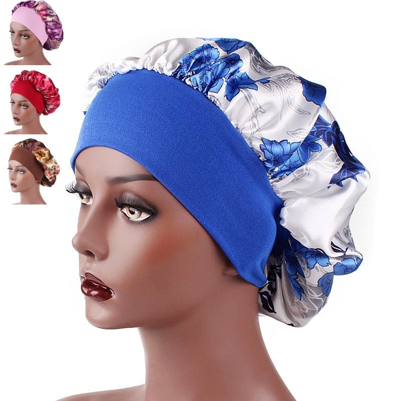 Satin Sleeping Bonnet Headscarf Hat Headwraps Women Curly Springy Hair Wrap Silk Shower Cap Head Scarf Headwear Night Sleep Hat Adjust Head Cover Styling Accessories Soft Elastic Band Wide-Brimmed