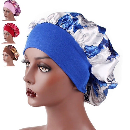 Satin Sleeping Bonnet Headscarf Hat Headwraps Women Curly Springy Hair Wrap Silk Shower Cap Head Scarf Headwear Night Sleep Hat Adjust Head Cover Styling Accessories Soft Elastic Band Wide-Brimmed