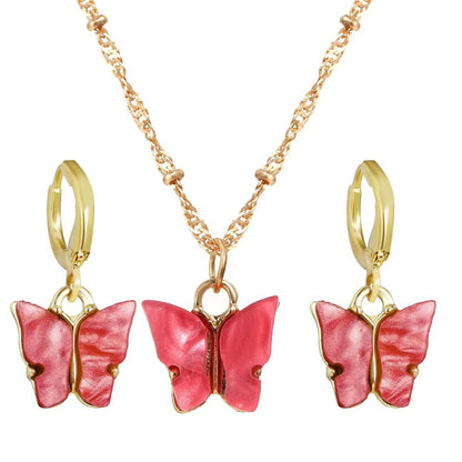 Earrings, Necklaces, Women's Simple, Exquisite, Sweet, Multicolor Acrylic Butterfly Earrings, Earstuds, Necklaces