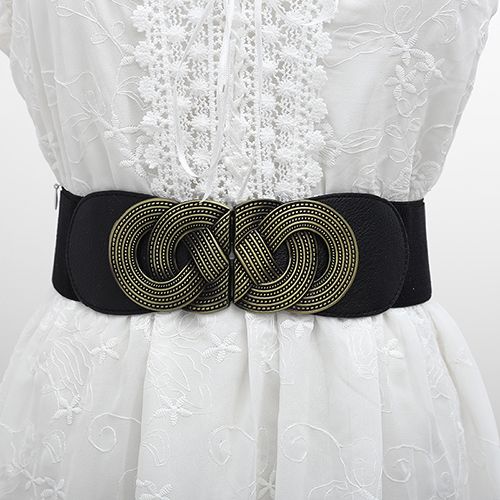 New Elastic Wide Corset Belts For Women, Windbreaker Elastic Waistband Button Decoration Wide Belt Ladies Belt Alloy Buckle Belt Dress Waist Belt Female Dress Waistband Big Stretch Belts Elastic Tied