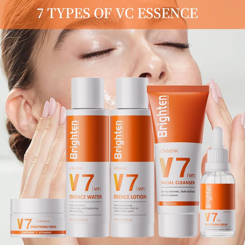 5-Piece V7 Brighten Skin Care Set Facial Cleanser Lotion Essence Water Cream Serum Multi-formula Repair