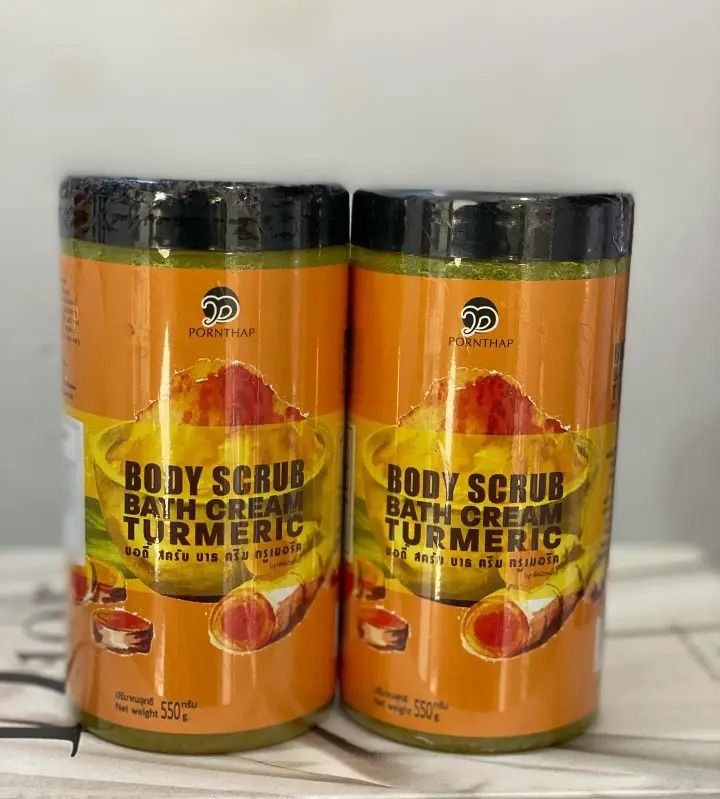 2 Pack Turmeric Body Oil 1000ml + Body Scrub 550g Super Whitening Skin Repair Anti-Aging Removes Wrinkles Dark Spots & Smooths Clears Knuckles PornThap Premium Organic Exfoliating Body Scrub