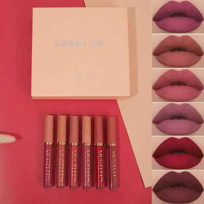 CallCall ling 6PCS/Set Matte Lip Gloss Suit Moisturizing Lip Gloss Long-lasting Liquid Cosmetics Durable Waterproo Fahrenheit Lip Glosses Non-Fading Makeup Multi Color Lipsticks