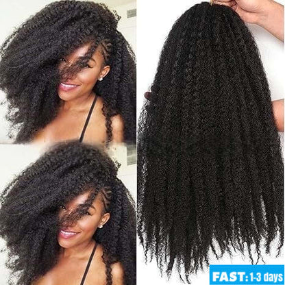 Synthetic Fiber Kinky Afro Braids for African Women | Explosive Volume Protective Twist with Caterpillar Texture (Black, 18 Inch, Quick Install, Heat Resistant)