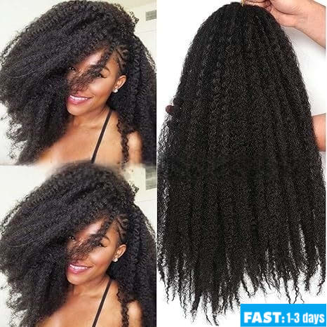 Synthetic Fiber Kinky Afro Braids for African Women | Explosive Volume Protective Twist with Caterpillar Texture (Black, 18 Inch, Quick Install, Heat Resistant)
