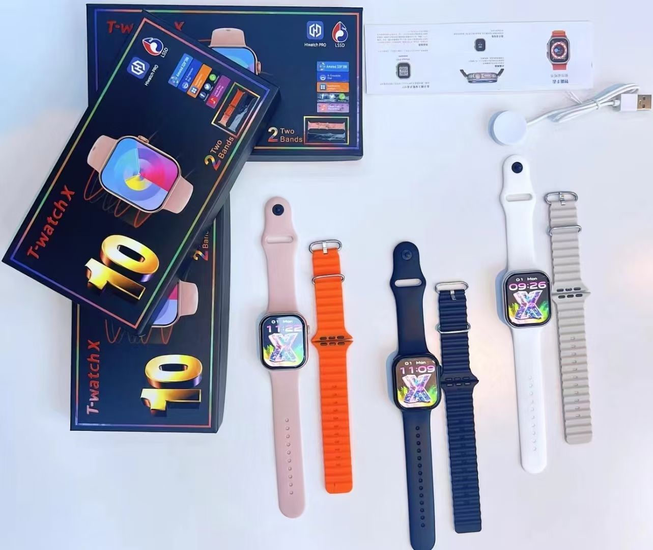 New T Watch X Smartwatch Bluetooth Call Smart Watches Two Straps Health Monitor Fitness Bracelet Scroll Button Smart Band For Smart Phones