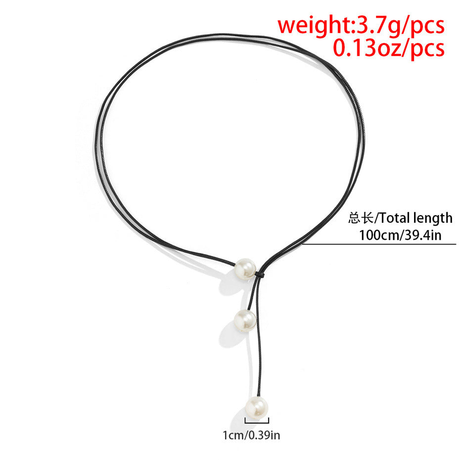 African Fashion Simple Imitation Pearl Wax Rope Necklace Women's Street Shot Sexy Collar Chain