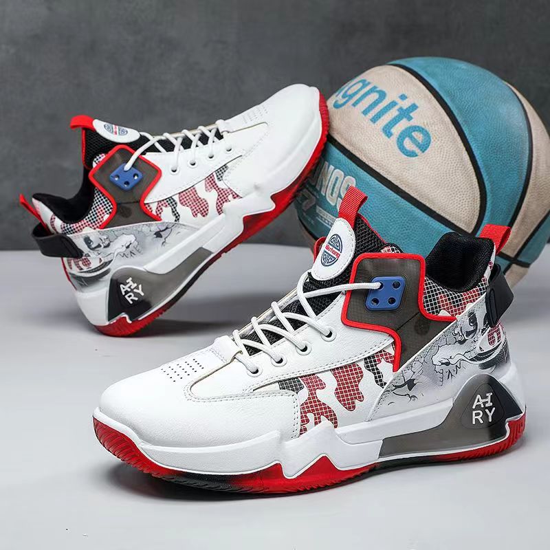 New Men's Basketball Shoes Rubber Low-top Lace-up Fashion Indoor Non-Slip Training Sports Running Shoes For Men White Black And Red Mixed Colors