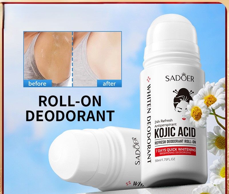 SADOER Kojic Acid Whitening and Anti-Perspirant Roll-On – Fragrance and Sweat-Reducing Portable Roll-On