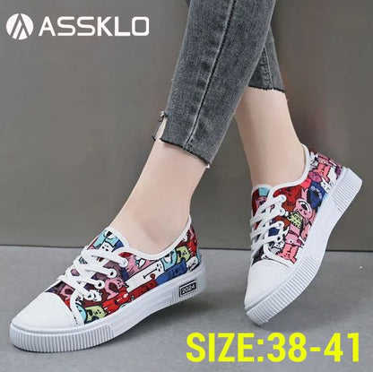 ASSKLO Canvas Flats Shoes Large Size Casual Sports Lady Shoes Sneakers Woman Shoes Women Low Top Classic Board Shoes Slip-ons Shoes Loafers Street Shoes Female Student Shoes Breathable colorful red